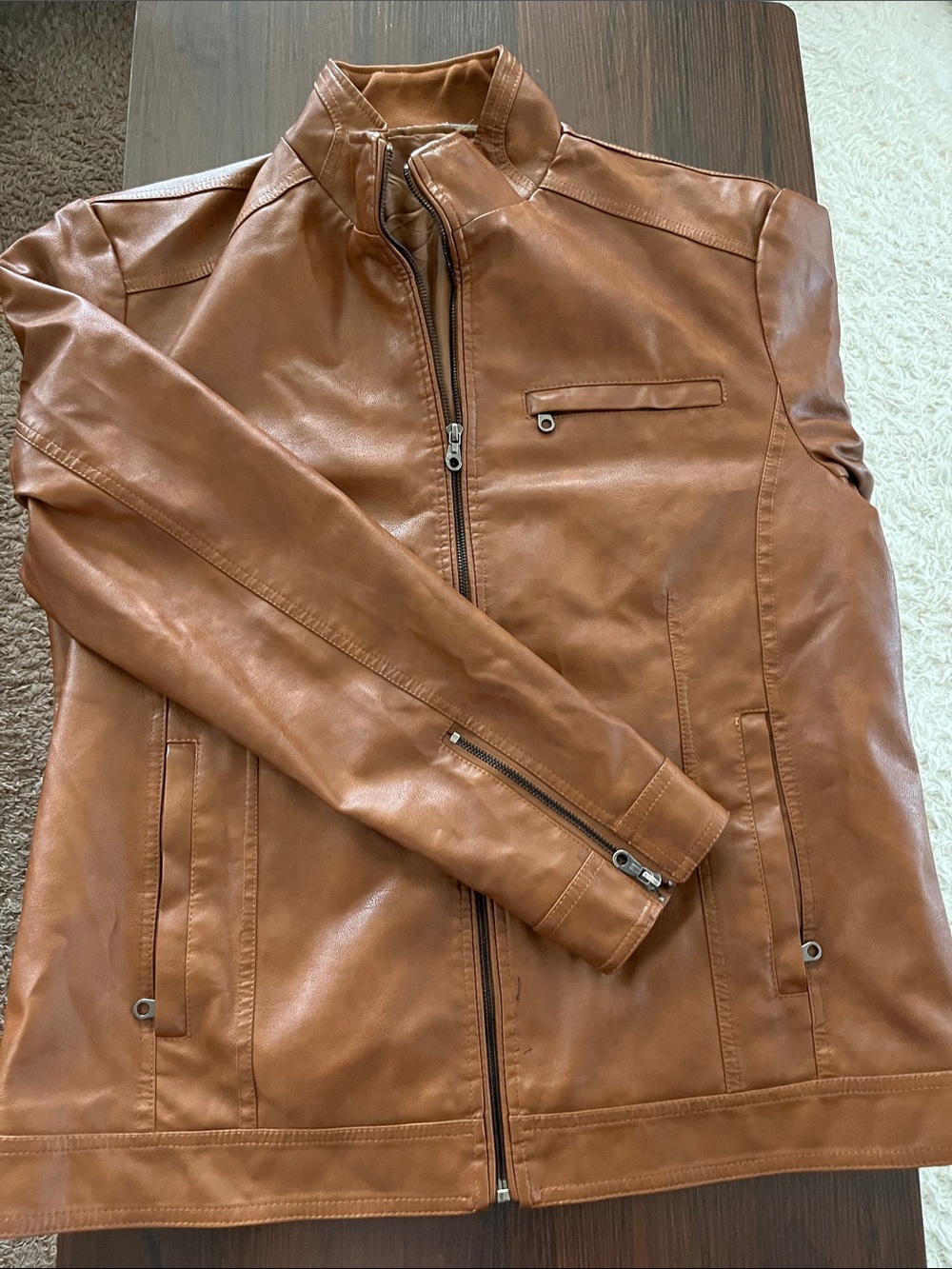Men's Tan Leather Zip-Front Jacket size large